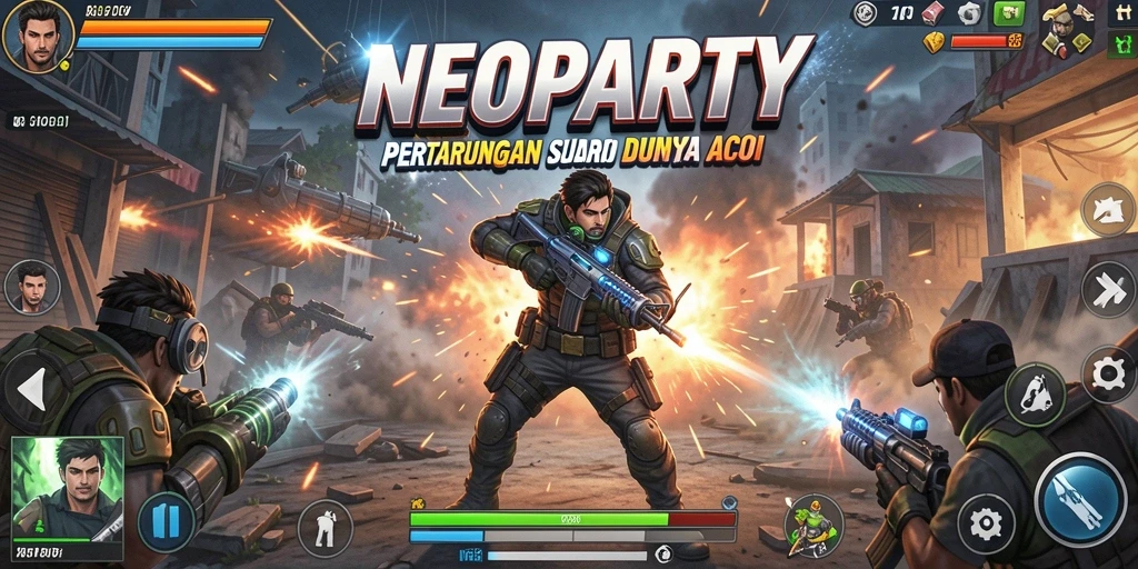 Tampilan pertarungan seru dalam gameplay NEOPARTY.