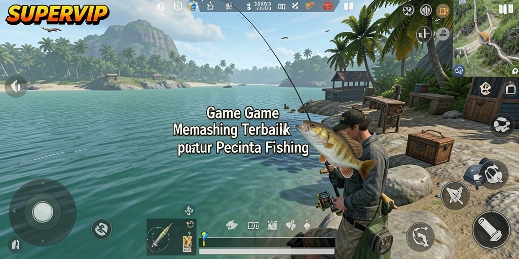 Tampilan gameplay SUPERVIP yang menakjubkan saat memancing.